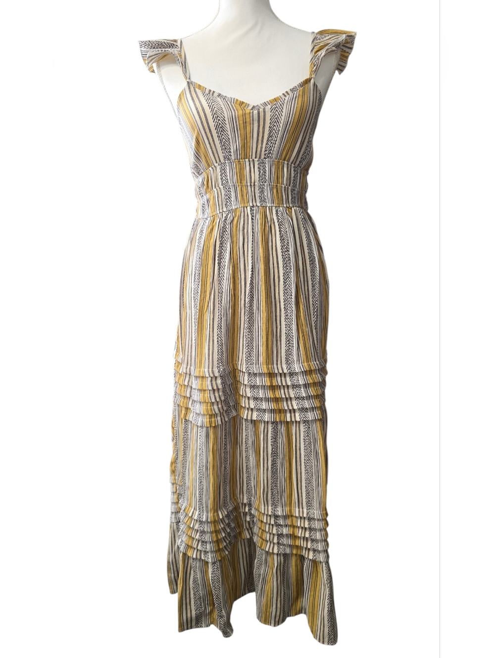 Striped Yellow & White Maxi Dress with Ruffle Straps